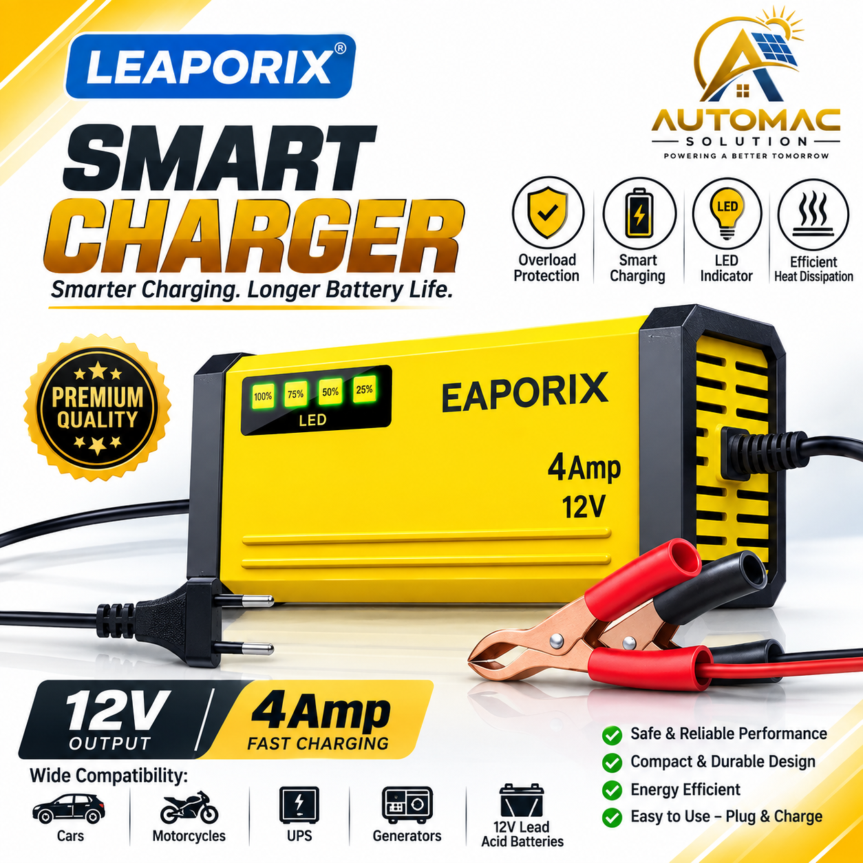 Leaporix smart battery charger 12V 4A